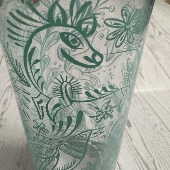 Anthropologie Serenta Glass Tumbler Turquoise Animal Graphic Boho Cottagecore - Picture 6 of 6